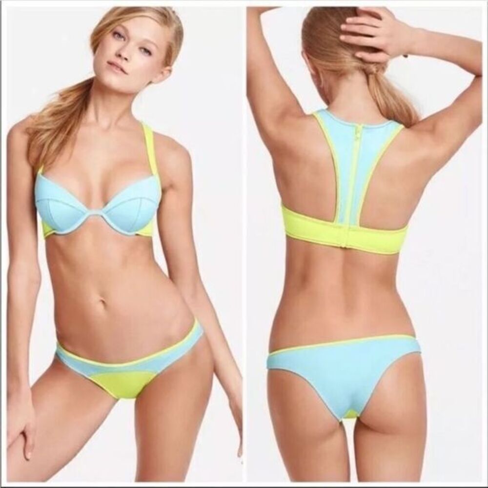 Victoria’s Secret Vintage Neoprene Colorblock Bikini NWT 36D Top Small Bottoms
